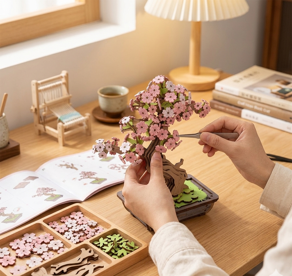 Mind Games Canada - 1902 Celebrate spring with the Sakura bonsai DIY wooden puzzle. A relaxing 3D wooden model perfect for décor, gifting, and mindful hobbies.