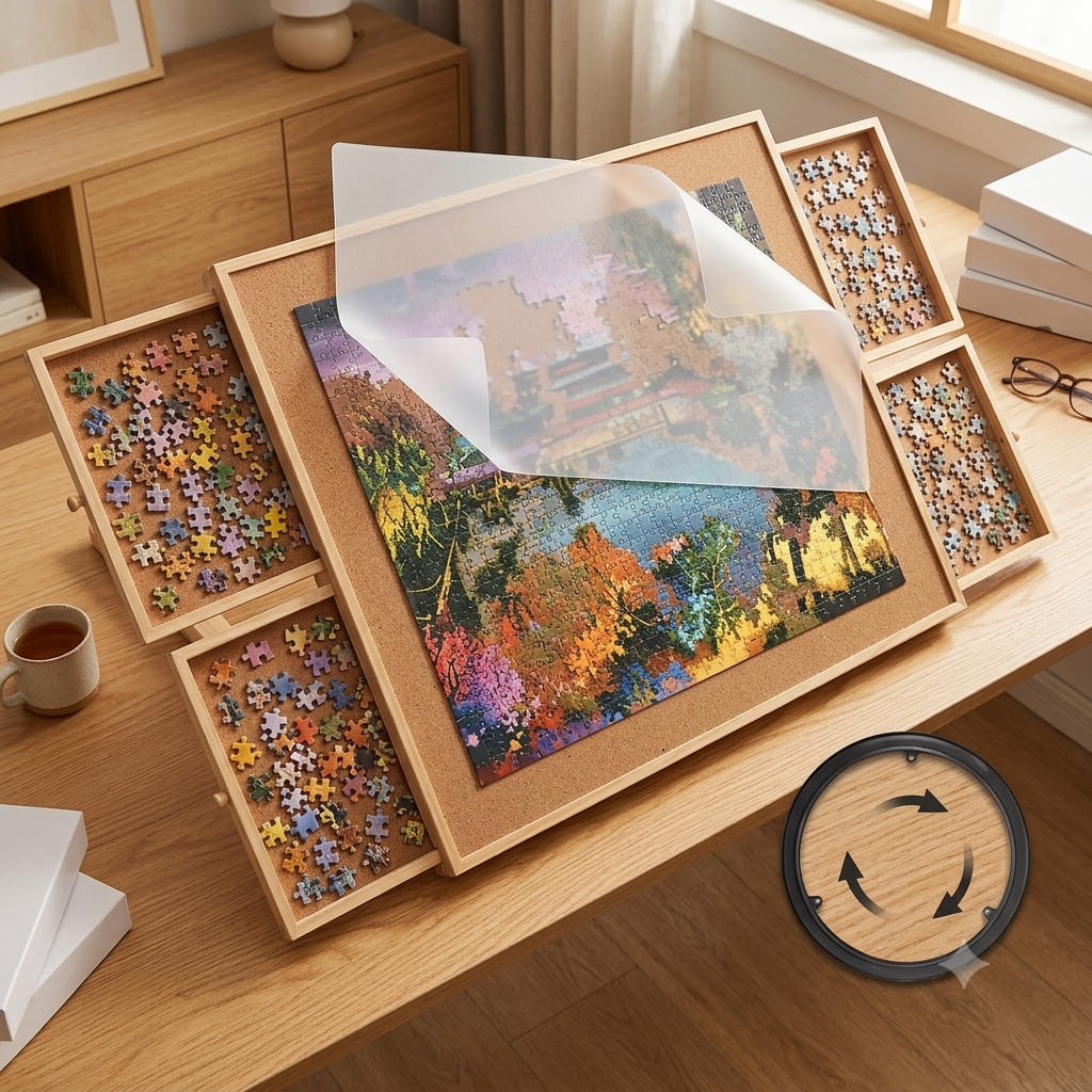Mind Games Canada - 1902 Tradeopia 1500 Pieces Rotating Puzzle Board with Drawers | Ultimate Puzzle Organizer