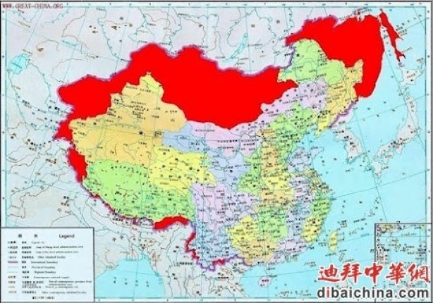 Красным помечены территории, которых Китай лишился после 1949 года