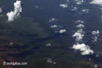 Aerial view perkebunan kelapa sawit di lahan gambut di Sumatera