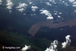 Aerial view of oil palm plantations on peatlands in Sumatra