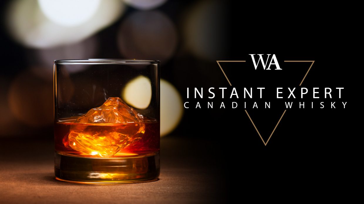 Rocks glass filled with whisky, with the words "Instant Expert Canadian Whisky" and Whisky Advocate logo.
