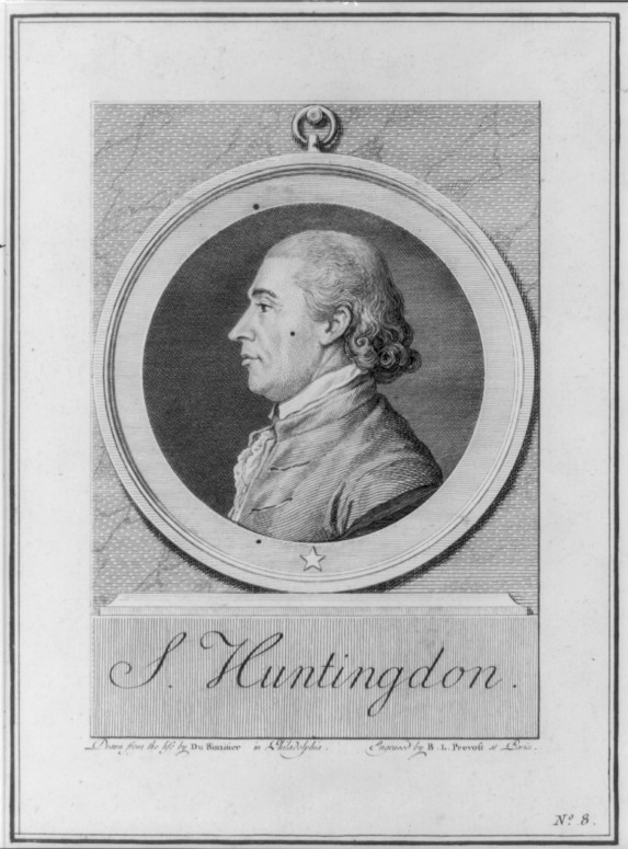 Samuel Huntington, 1731-1796, drawn from the life by Du Simitier in Philadelphia; engraved by B.L. Prevost at Paris, 1781. (Image from the Library of Congress)