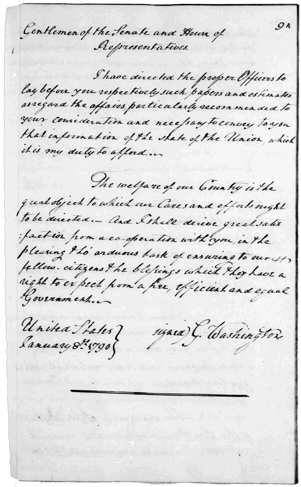 First Annual Address to Congress, January 8, 1790 · Washington's