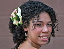 Pretty as a flower - Brunette, 3c, Updos, Kinky hair, Long hair styles, Summer hair, Styles, Female, Curly hair hairstyle picture