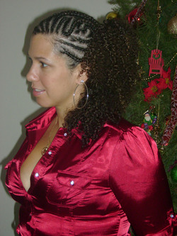 Braided Me side veiw  - Brunette, 3b, 3c, Updos, Long hair styles, Braids, Readers, Special occasion, Female, Curly hair, Holiday Party Curls, Adult hair, Formal hairstyles, Cornrows, Ponytail hairstyle picture