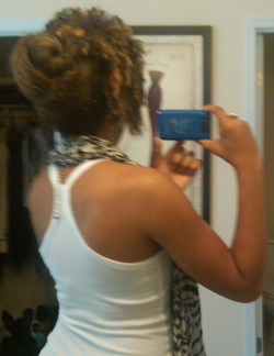 Business in the back party on the side  - Brunette, 4a, Medium hair styles, Kinky hair, Styles, Female, Adult hair, Buns, Natural Hair Celebration hairstyle picture
