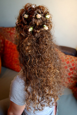 Creative Curly Half Up Half Down Look - Updos, Long hair styles, Female, Curly hair hairstyle picture