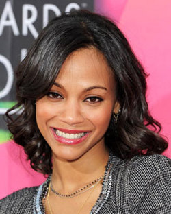 Zoe Saldana - Celebrities, Kinky hair, Long hair styles, Female, Black hair, Pin curls, Curly kinky hair hairstyle picture