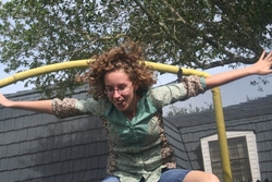 a picture by my kid brother of me on the trampoline...  - Brunette, Readers, Crazy Curls Contest, Female, Curly hair hairstyle picture