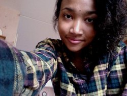 Pushed curls to one side - Brunette, 3c, Medium hair styles, Female, Curly hair, Teen hair, Black hair, Adult hair hairstyle picture