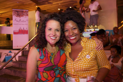 Michelle and Cassadie pose together for a photo at the Curly Pool Party - Brunette, 3b, Medium hair styles, Kinky hair, Female, Curly hair, Black hair, Adult hair, Textured Tales from the Street hairstyle picture