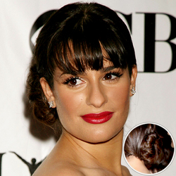 Lea Michele - Brunette, Celebrities, Medium hair styles, Medium hair styles, Long hair styles, Long hair styles, Braids, Braids, Wedding hairstyles, Female, Female, Straight hair, Straight hair, Buns, Buns hairstyle picture