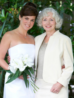 Wedding hairstyles for the bride and her mom - Brunette, 3a, Mature hair, Short hair styles, Medium hair styles, Updos, Wedding hairstyles, Styles, Female, Gray hair, Adult hair, Straight hair, Formal hairstyles hairstyle picture