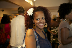 Curly Accentuates Curls with Flower at Curly Pool Party - 3c, Medium hair styles, Female, Adult hair, Curly kinky hair, Textured Tales from the Street hairstyle picture