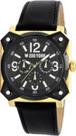 Zoo York ZYE1017 Gold Tone Stainless Steel Black Dial Black Leather Strap