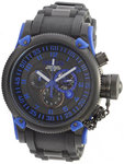 Invicta 0518 Black Stainless Steel Russian DIver Swiss Quartz Rubber Strap Blue