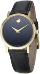 Movado 0606131 Black Dial Gold Tone Museum Strap