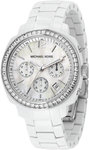 Michael Kors MK5079 White Acrylic Link Bracelet Quartz Chronograph Crystal Mother Of Pearl