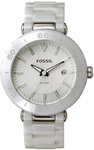 Fossil CE1030 White Ceramic Quartz Link Bracelet Mother Of Pearl Dial