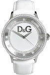 D&G DW0516 Stainless Steel Prime Time Silver Tone Dial Crystals White Leather Strap