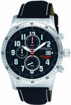 Invicta 1315 Stainless Steel Military Chronograph Black Dial Leather And Nylon Strap