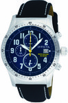 Invicta 1316 Stainless Steel Military Chronograph Blue Dial Leather And Nylon Strap