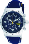 Invicta 1317 Stainless Steel Military Chronograph Blue Dial Leather And Nylon Strap