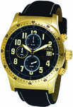 Invicta 1318 Gold Tone Military Chronograph Black Dial Leather And Nylon Strap