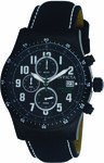 Invicta 1321 Black Stainless Steel Military Chronograph Leather And Nylon Strap
