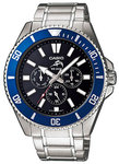 Casio MDV303D-1A2 Stainless Steel Duro Quartz Diver Black Dial Day Date Blue Bezel