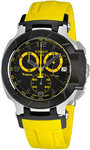 Tissot T0484172705703 T-Race Analog Chronograph Black Dial Yellow Strap