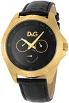 D&G DW0654 Gold Tone Stainless Steel Chamonix Quartz Black Dial Leather Strap