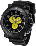 Aquaswiss 39XG097 Black Stainless Steel Bolt Quartz Rubber Strap Yellow Chronograph 