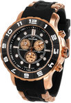 Aquaswiss 96XG018 Rose Gold Tone Rugged Quartz Chronograph Black Dial Rubber Strap 