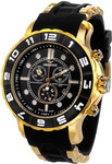 Aquaswiss 96XG025 Gold Tone Rugged Quartz Chronograph Black Dial Rubber Strap 