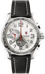 Swiss Army 241281 Stainless Steel Classic XLS Silver Tone Dial Chronograph Black Leather Strap