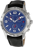 Gucci YA126223 Tachymeter Chronograph Timeless Blue Dial Quartz Black Leather Strap