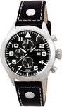 Invicta 0350 Stainless Steel Military Day Date Month Black Leather And Nylon Strap