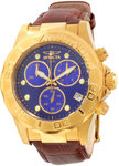 Invicta 1722 Gold Tone Elite Quartz Chronograph Blue Dial Leather Strap