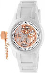 Invicta 1827 White Ceramic Russian Diver Skeleton Rose Gold Tone Mechanical Rubber Strap
