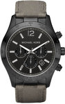 Michael Kors MK8188 Gray Canvas Strap Black Stainless Steel Quartz Chronograph