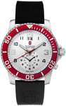 Swiss Army 241177 Maverick II Quartz Silver Tone Dial Black Strap Red Bezel Dual Time Zone