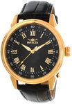 Invicta 11391 Gold Tone Specialty Quartz Black Roman Numeral Dial Leather Strap