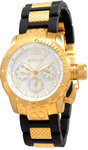 Invicta 1701 Gold Tone Corduba Quartz Day Date Mother Of Pearl Dial Black Rubber Link