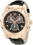 Invicta 1723 Rose Gold Tone Elite Quartz Black Dial Strap Mother Of Pearl Chronograph