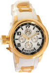 Invicta 1815 Gold Tone Russian Diver Quartz Day Date Mother Of Pearl Dial White Strap