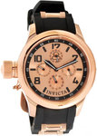 Invicta 1817 Rose Gold Tone Russian Diver Quartz Day Date Gold Tone Dial Rubber Strap