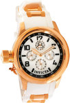 Invicta 1818 Rose Gold Tone Russian Diver Quartz Day Date Mother Of Pearl Dial White Strap