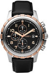 Fossil FS4545 Rose Two Tone Stainless Steel Quatz Chronograph Black Dial Leather Strap